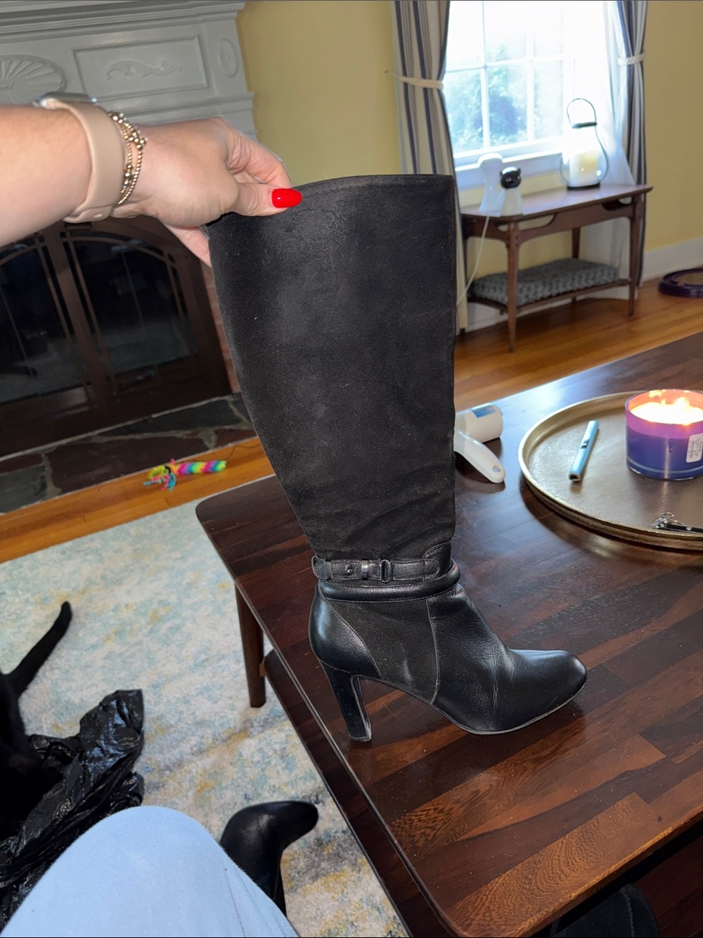 Talbots Black Suede & Leather Knee-High Heeled Boots